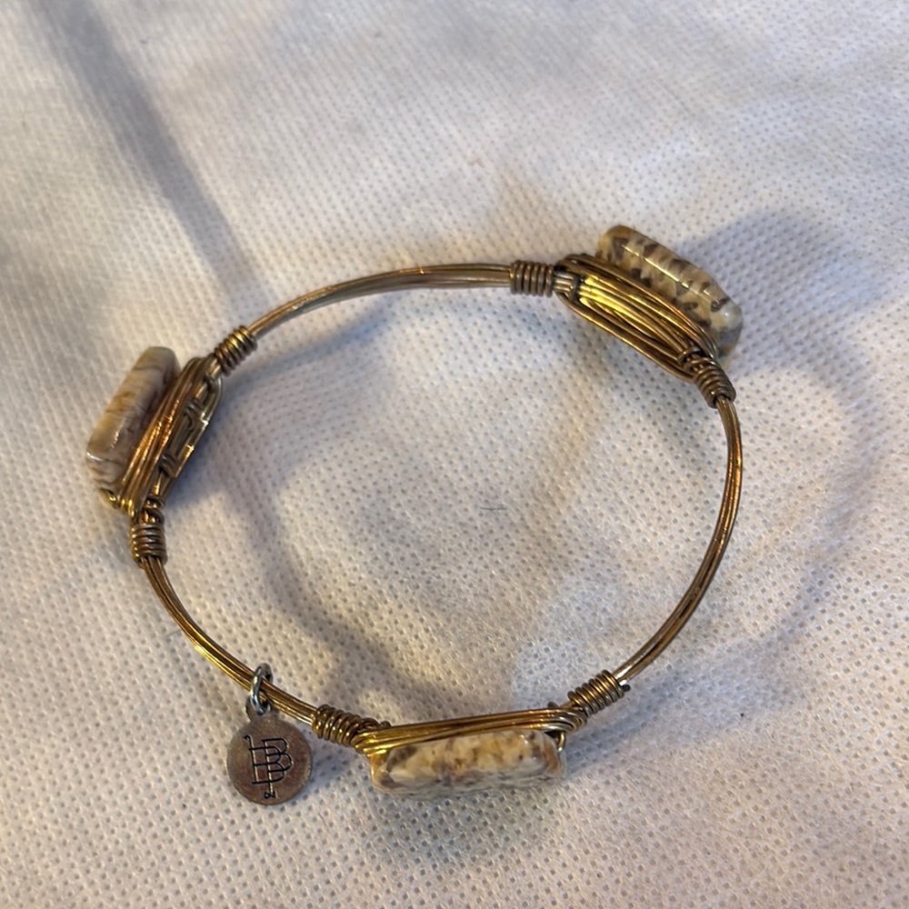 Gold Wire Wrapped Bracelet with Rectangular Stone Accents